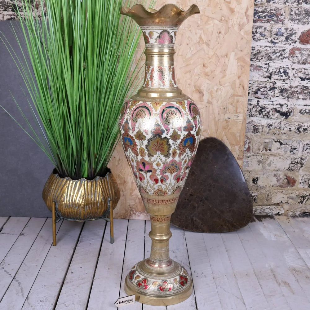 Vintage Brass Vase 92cm Large Scalloped Edge