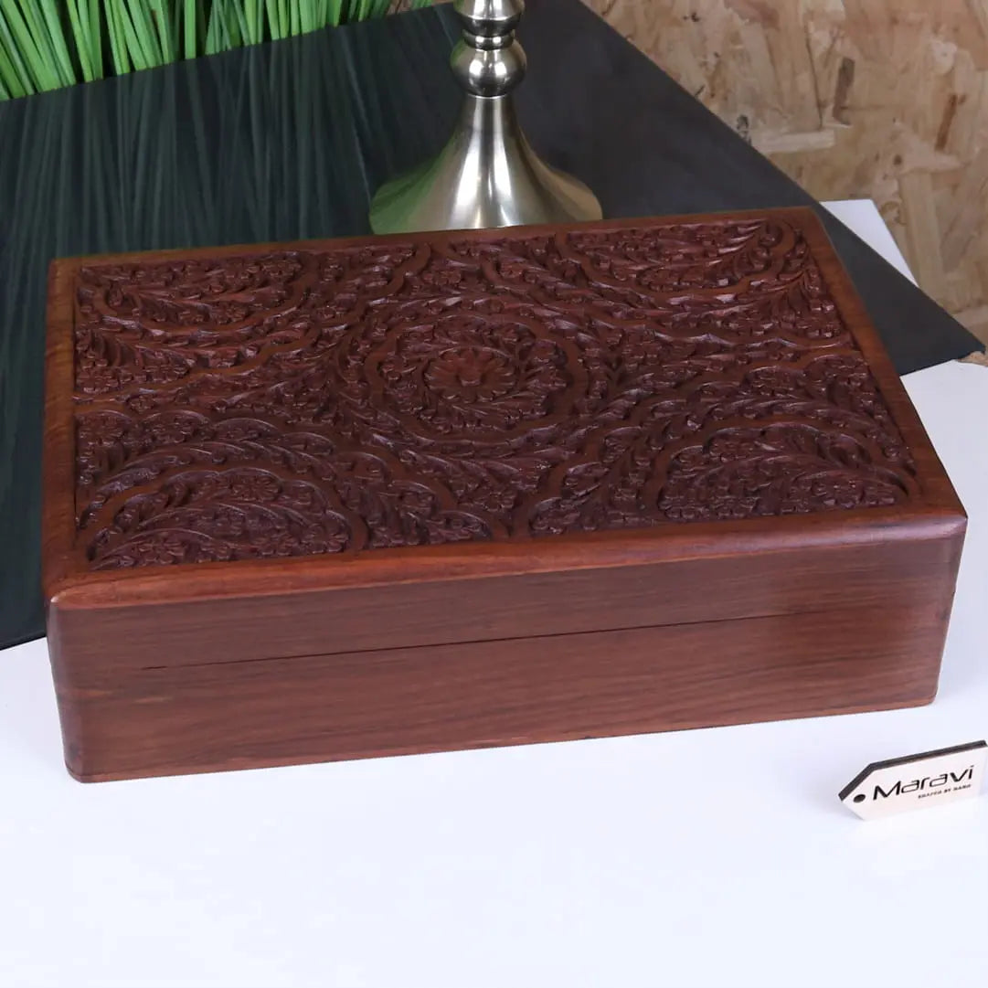 Chamring Large Hand Carved Wooden Box