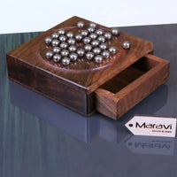 Sesih Handcrafted Pocket Solitaire Game with Steel Marbles in Sheesham Wood