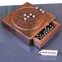 Sesih Handcrafted Pocket Solitaire Game with Steel Marbles in Sheesham Wood