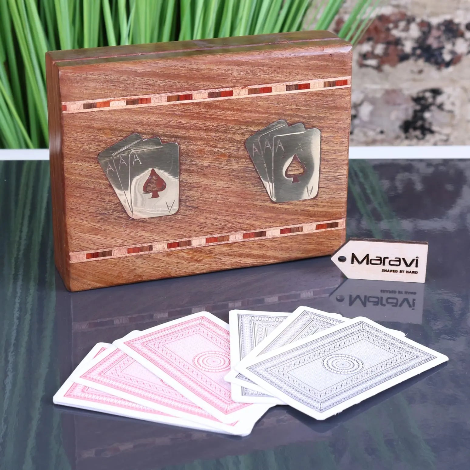 Begunia Double Wooden Card Box with Decks - Elegant Sheesham Wood Design