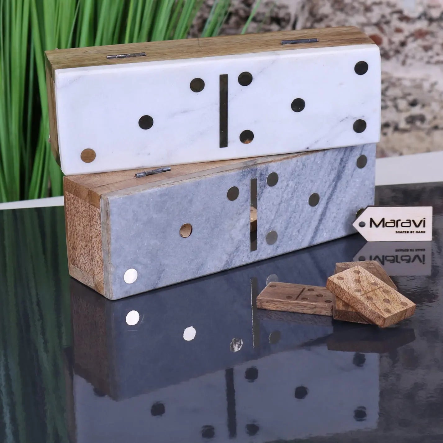 Osian Marble Lid Luxury Dominoes Set