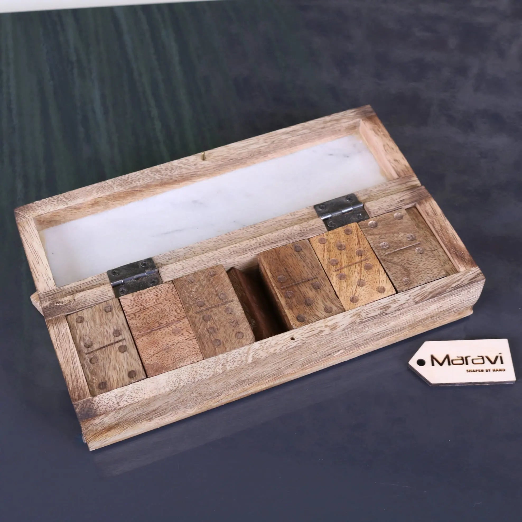 Osian Marble Lid Luxury Dominoes Set