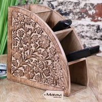 Aundh Handcrafted Mango Wood Remote Control Holder with Elegant Floral Design