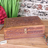 Intricate Sheesham Wood Jewellery Box with Luxury Velvet Lining