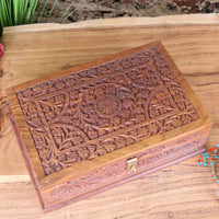 Intricate Sheesham Wood Jewellery Box with Luxury Velvet Lining