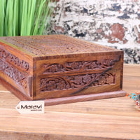 Intricate Sheesham Wood Jewellery Box with Luxury Velvet Lining