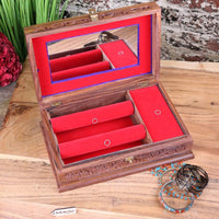 Intricate Sheesham Wood Jewellery Box with Luxury Velvet Lining
