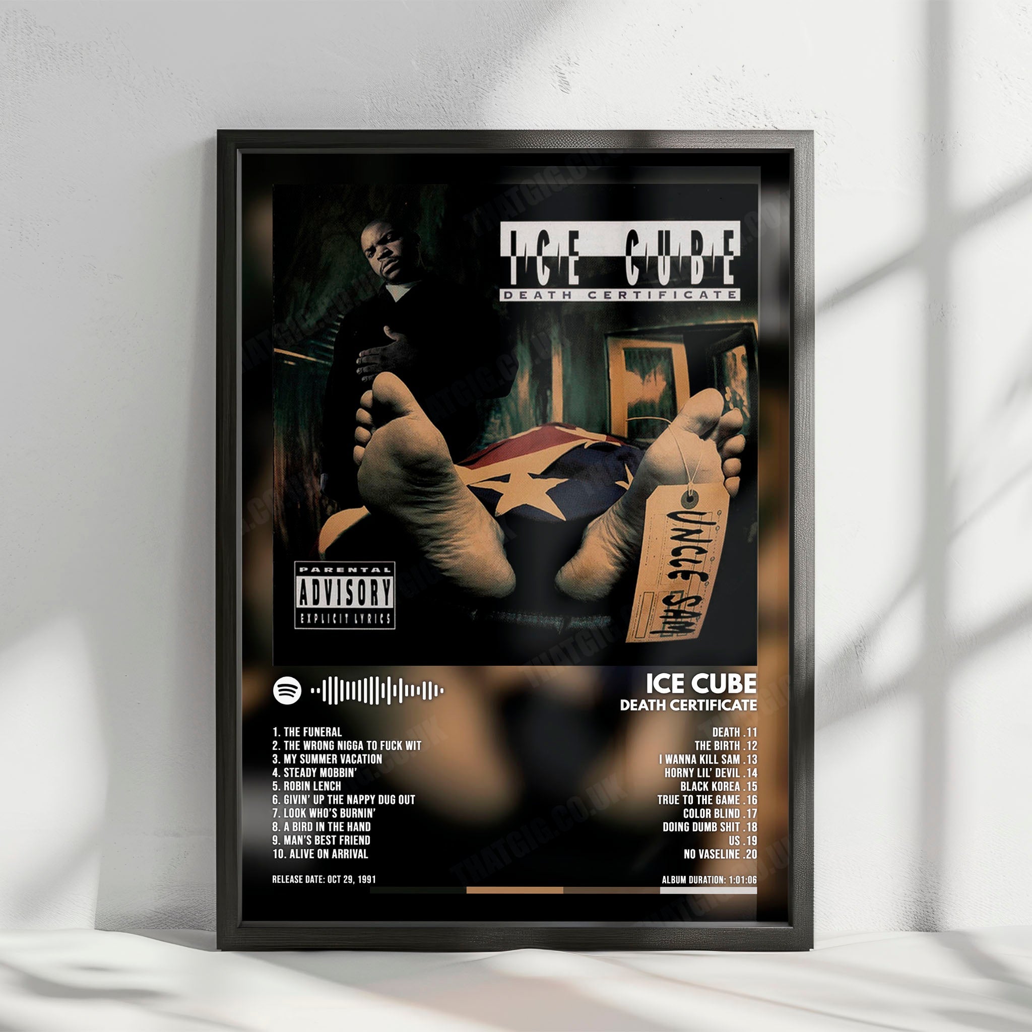 Ice Cube "Death Certificate" Album Cover Poster - with Complete Tracklist