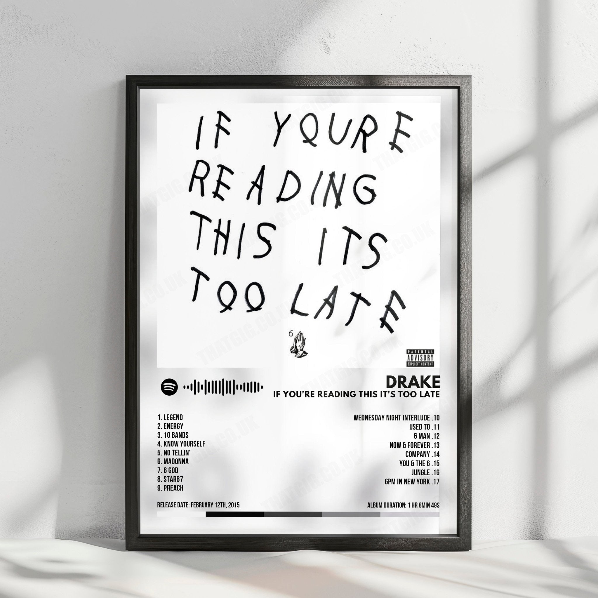 Drake "If You're Reading This It's Too Late" Album Cover Poster - with Complete Tracklist