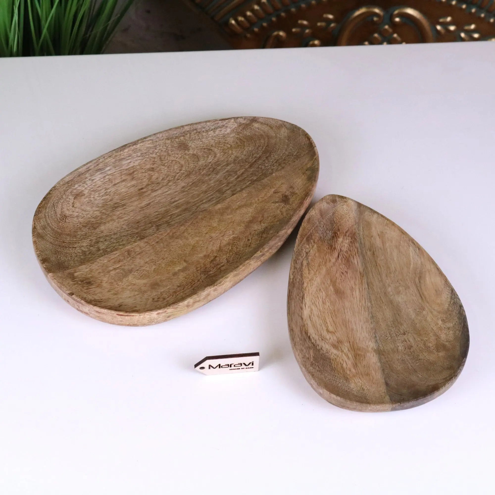Jarita Oval Mango Wood Serving Dishes - Set of 2 Elegant Trays