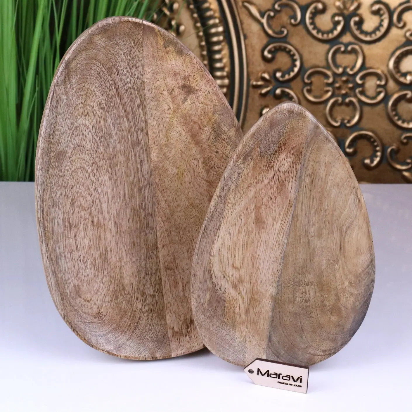 Jarita Oval Mango Wood Serving Dishes - Set of 2 Elegant Trays