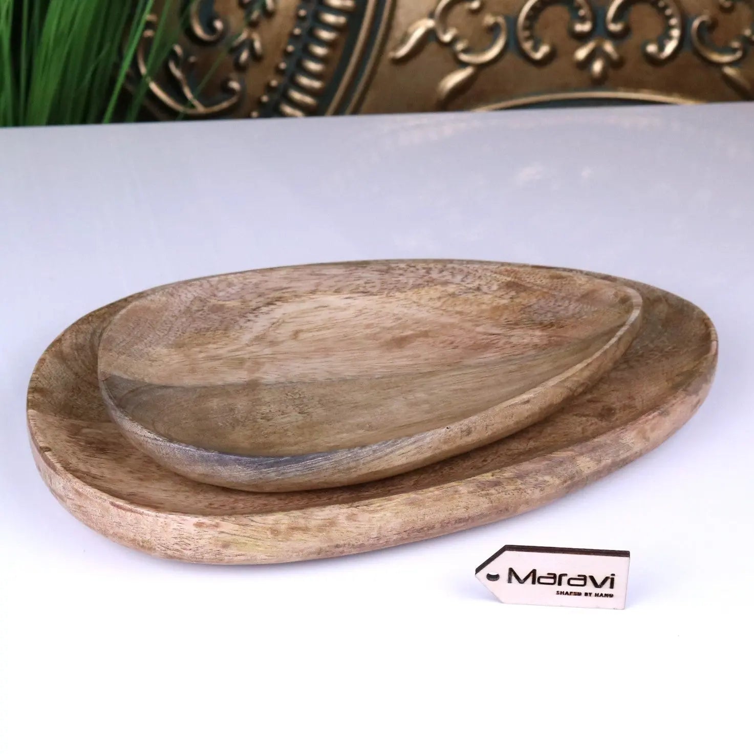 Jarita Oval Mango Wood Serving Dishes - Set of 2 Elegant Trays