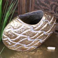 Jora Gold Oval Embossed Metal Vase - Timeless Elegance for Your Home