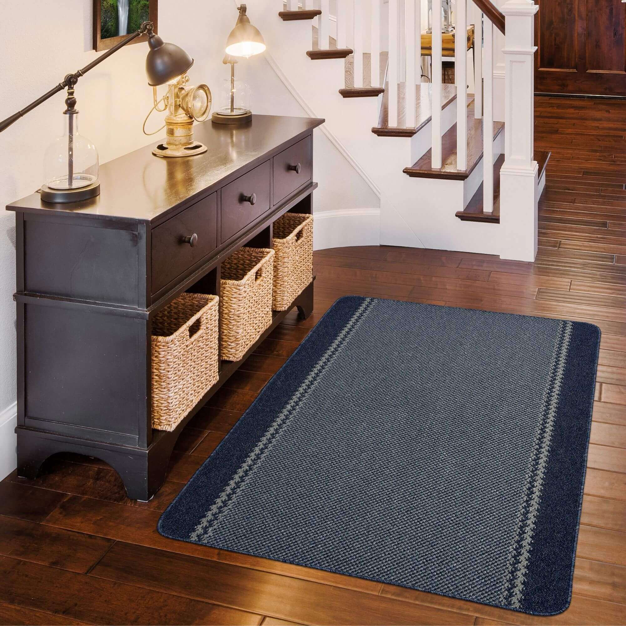 Washable Bordered Blue Rug  | 116Blu