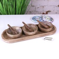 Karuna Mango Wood Serving Bowl Set of 3 with Tray