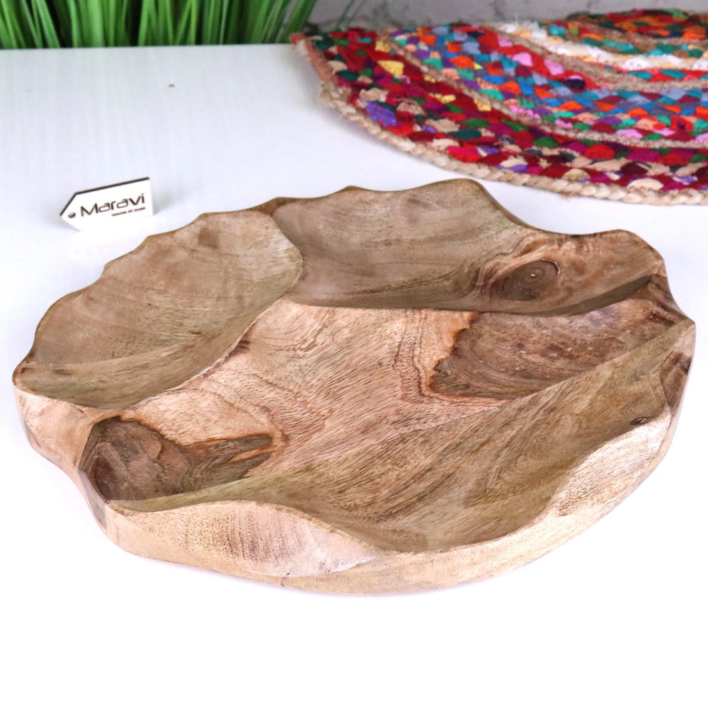 Kavira Handcrafted Divided Serving Dish in Sustainable Mango Wood