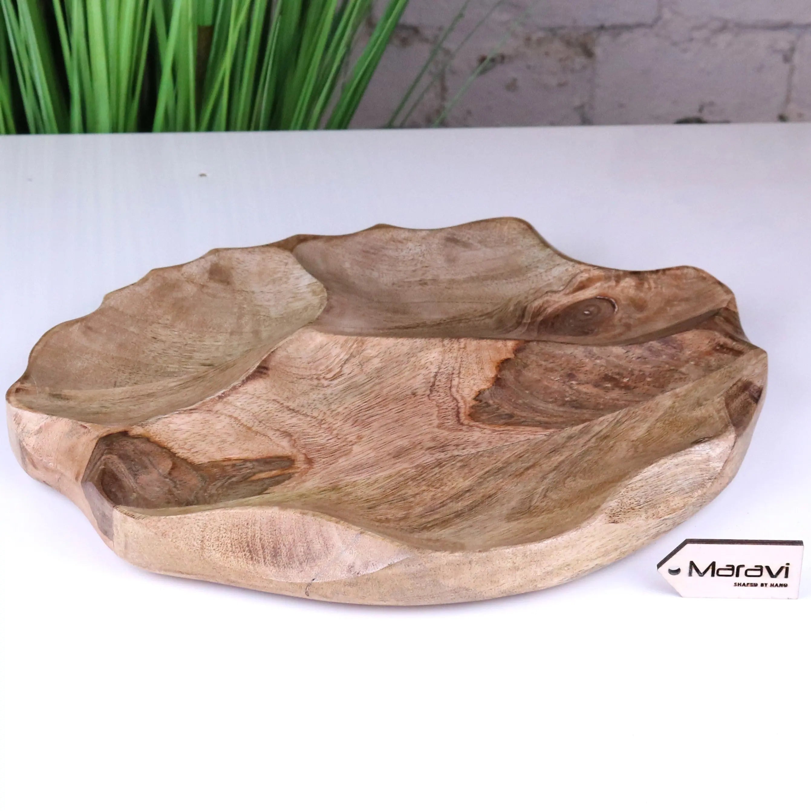 Kavira Handcrafted Divided Serving Dish in Sustainable Mango Wood