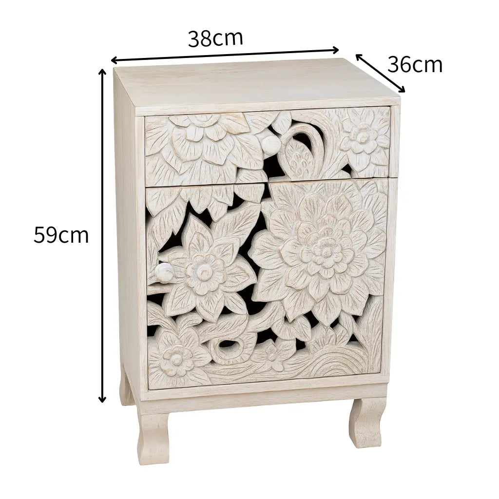 Kheda Mango Wood Bedside Cabinet Distressed White