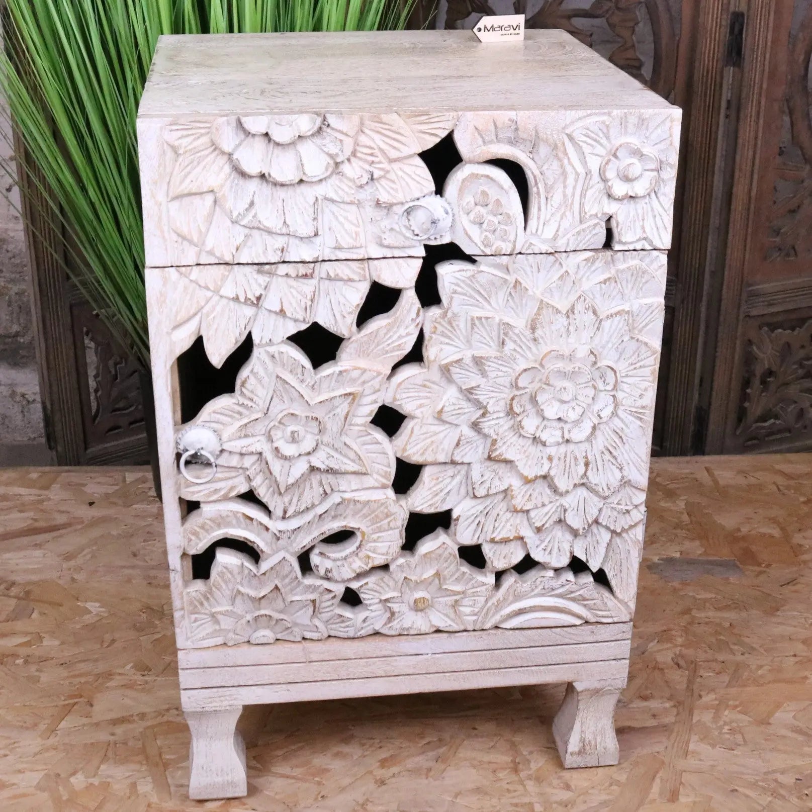 Kheda Mango Wood Bedside Cabinet Distressed White