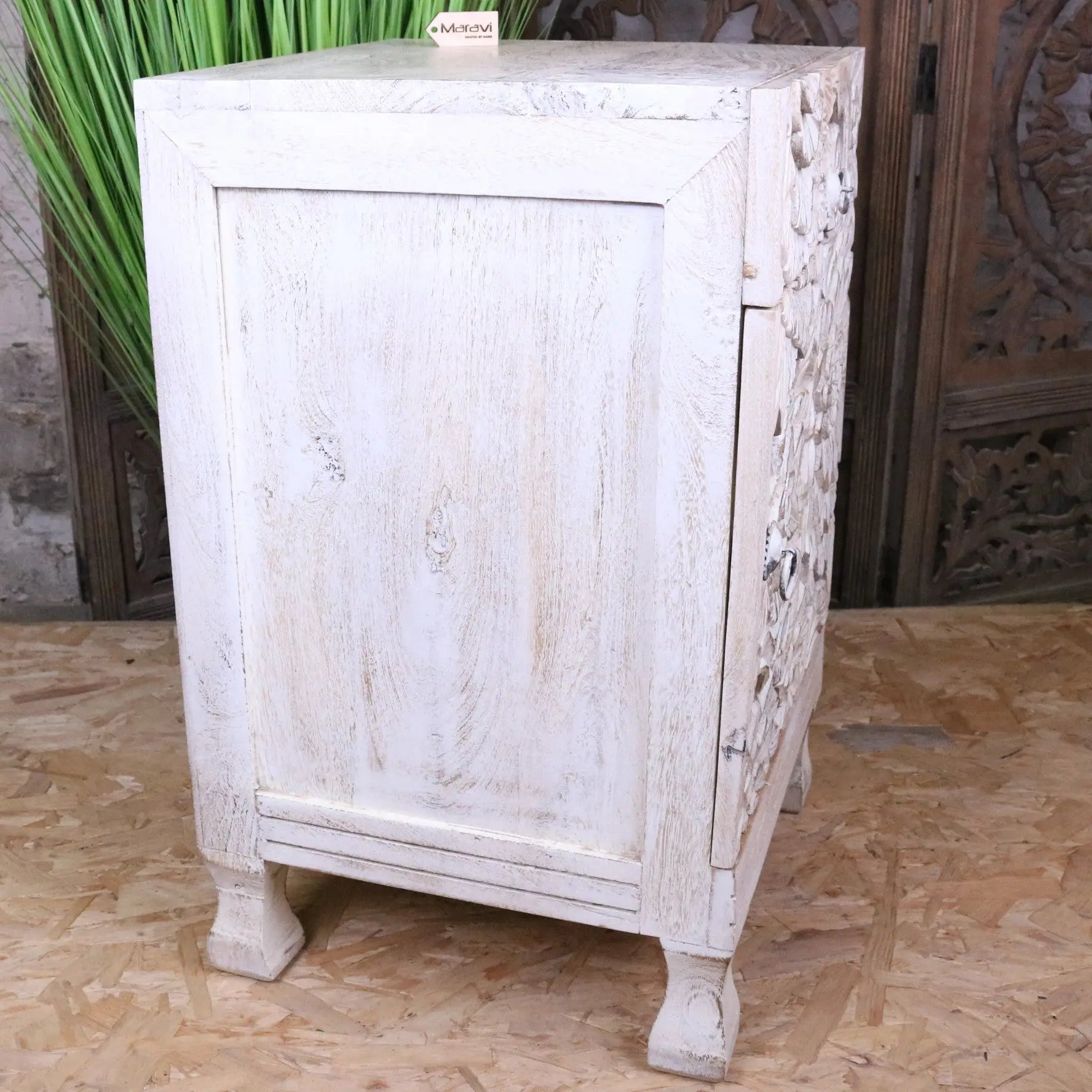 Kheda Mango Wood Bedside Cabinet Distressed White
