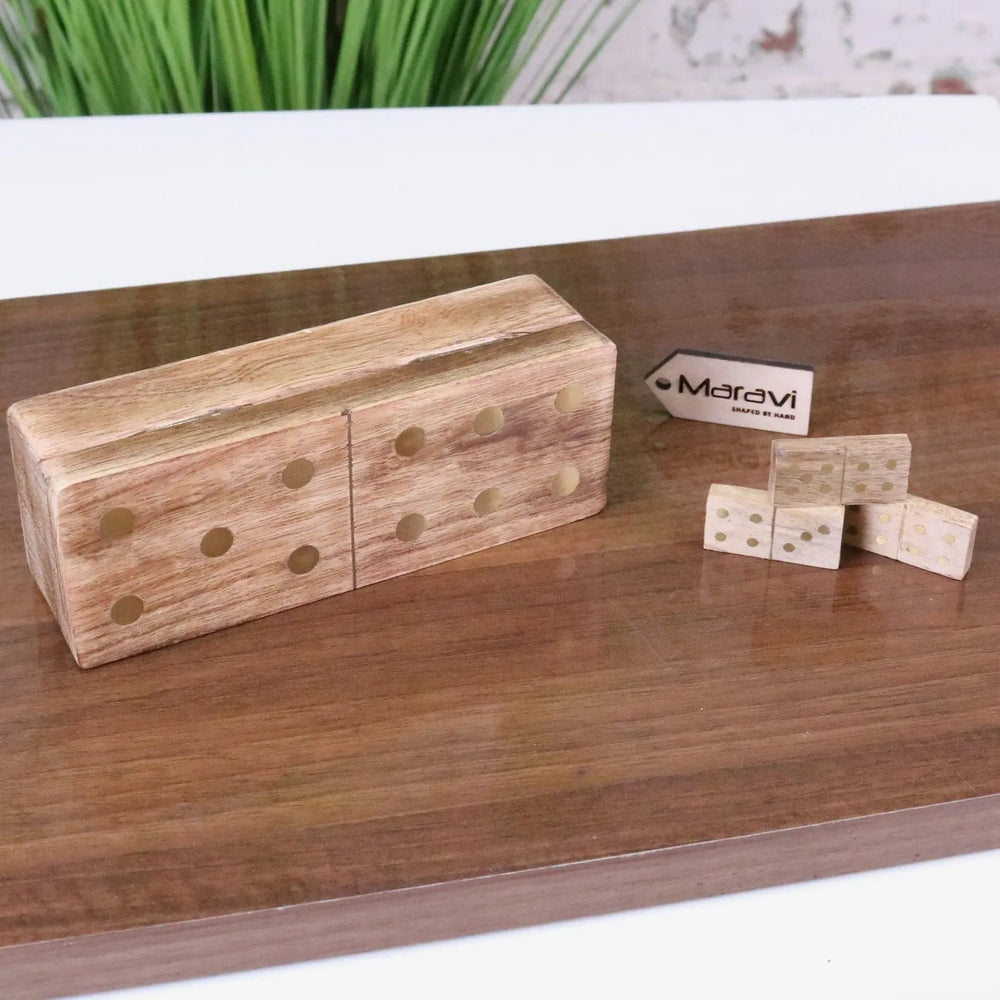 Kumari Handcrafted Wooden Domino Set with Brass Inlays and Storage Box