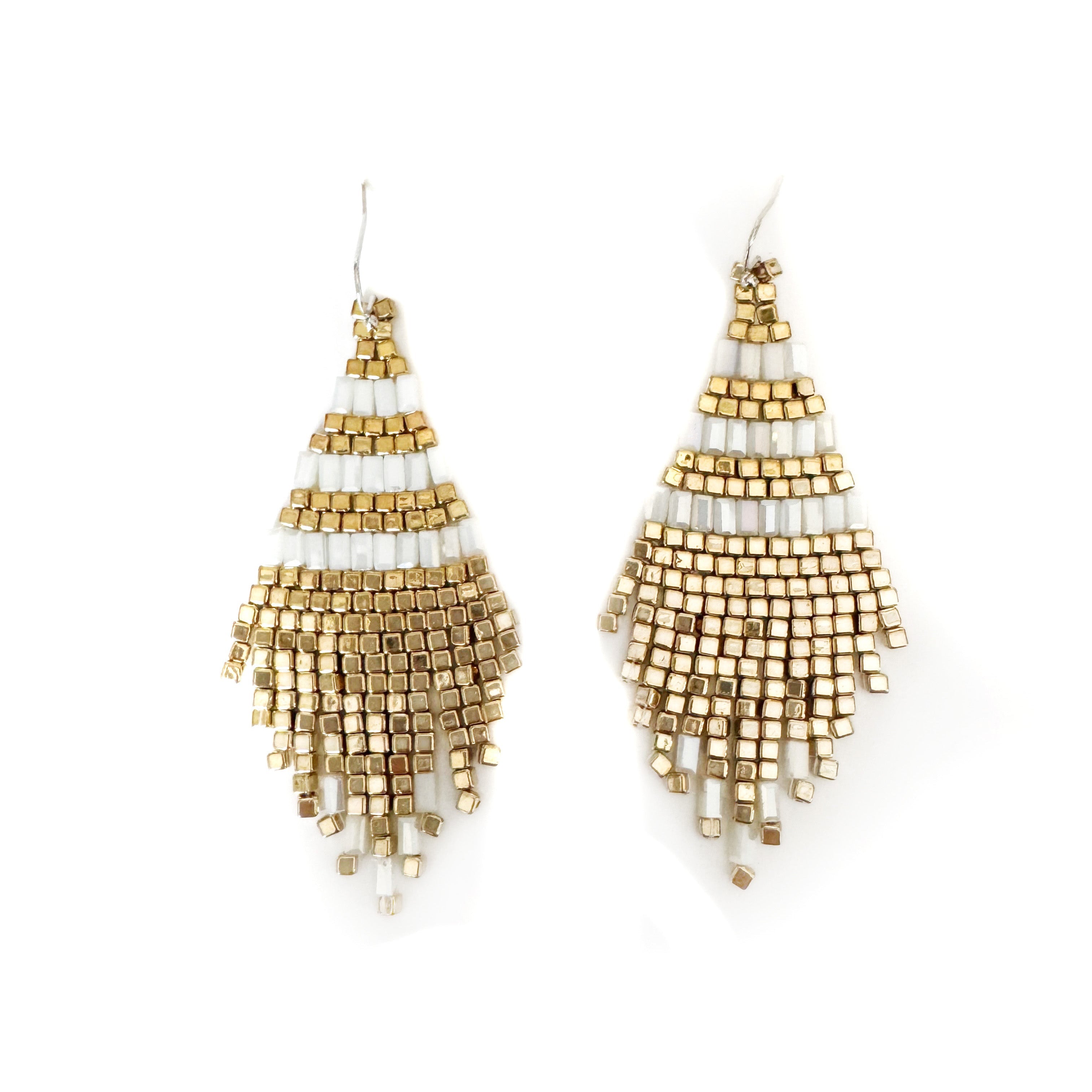 Savannah White and Gold Beaded Statement Earrings