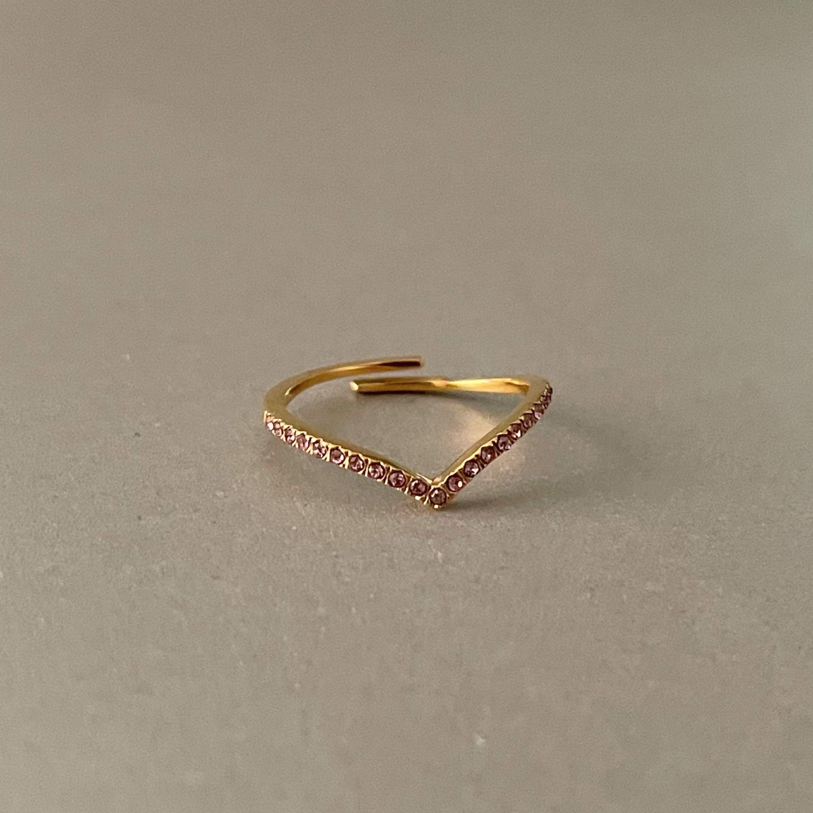 Marina Luxe 18k Gold Plated Skinny Rose Wishbone Ring