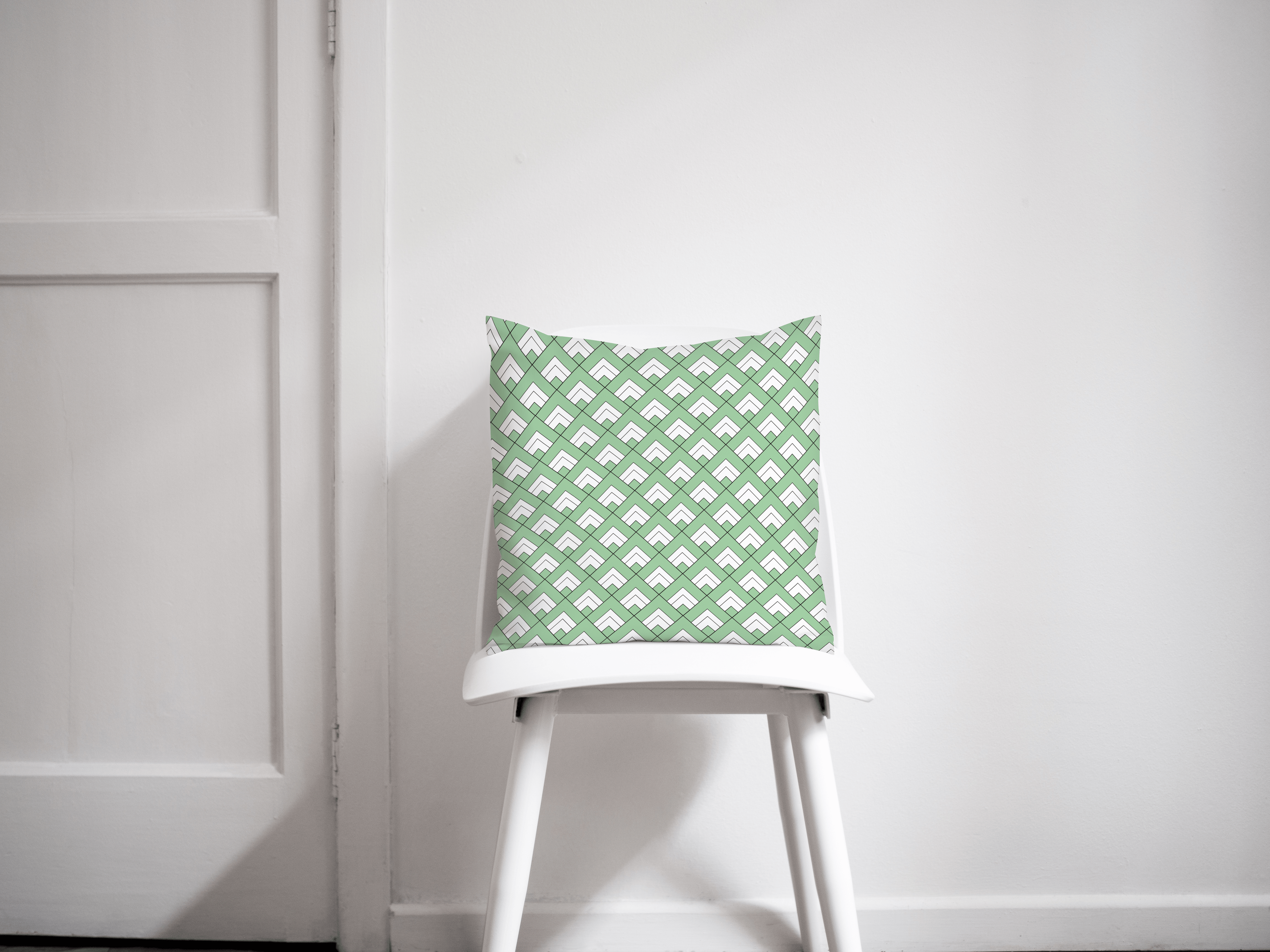Light Green and White Geometric Tiles Design Cushion, Throw Pillow