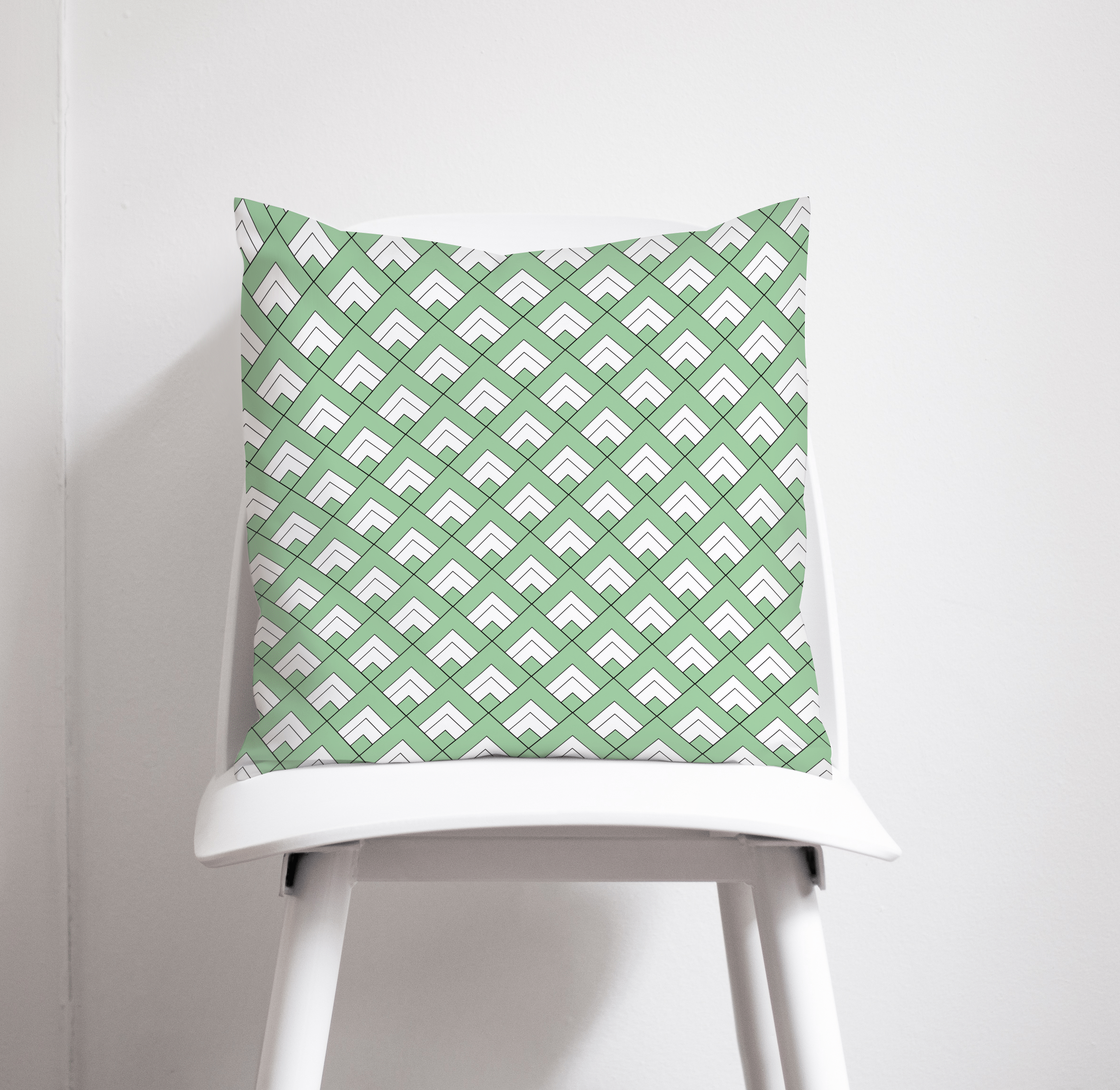Light Green and White Geometric Tiles Design Cushion, Throw Pillow