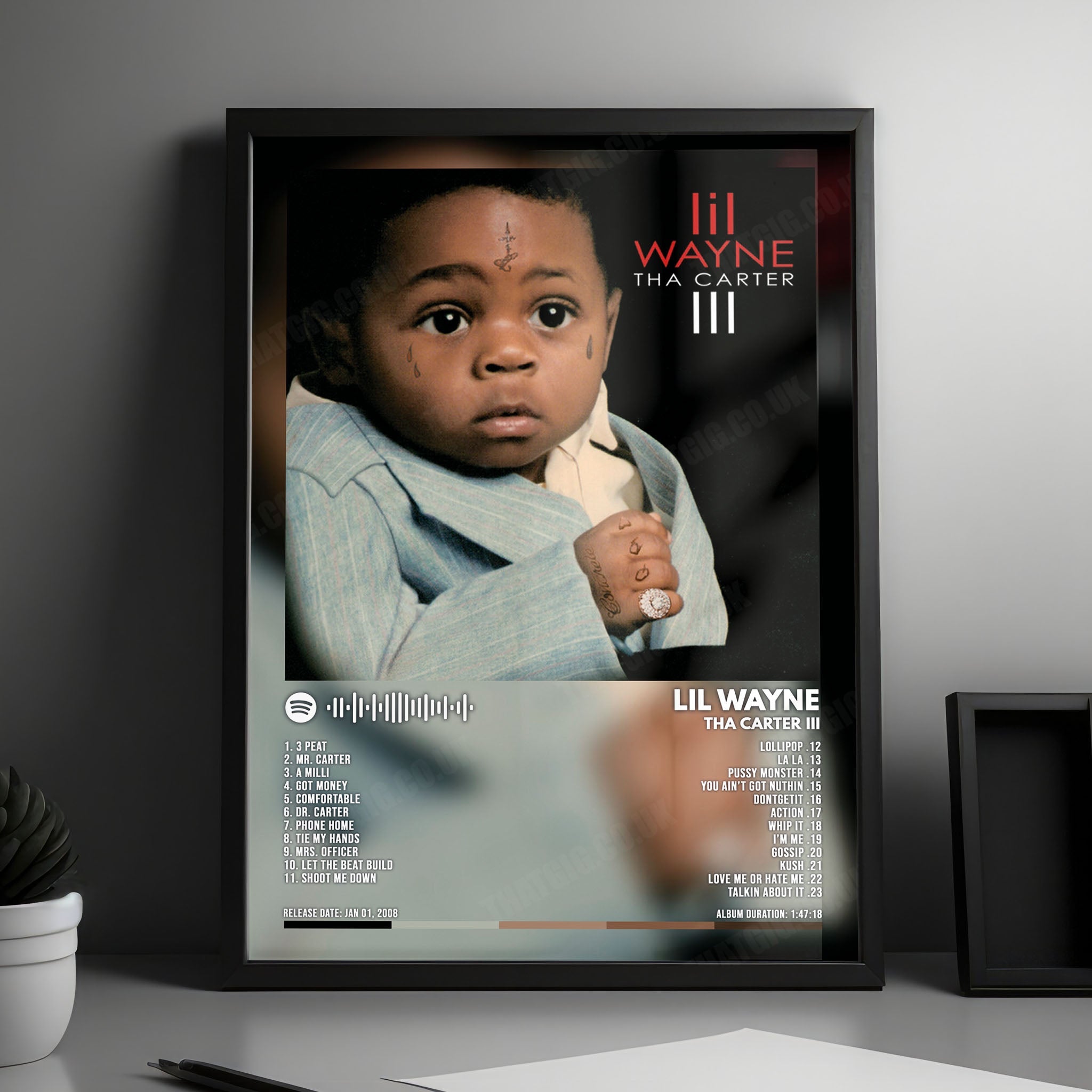 Lil Wayne "Tha Carter III" Album Cover Poster - with Complete Tracklist