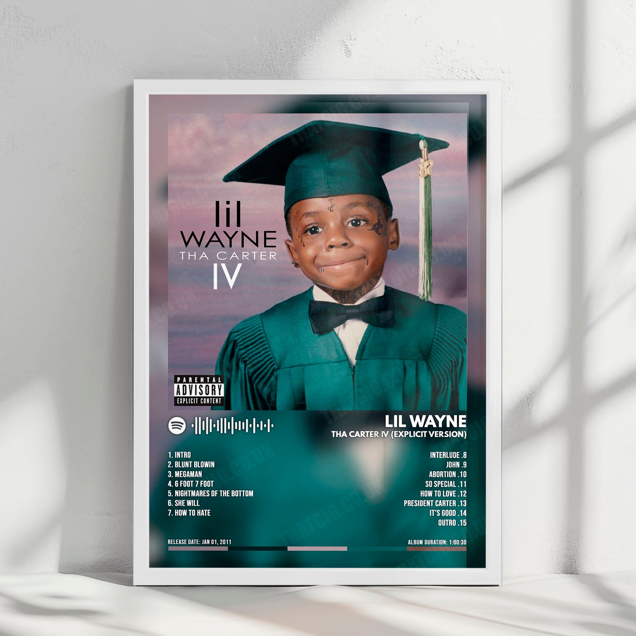 Lil Wayne "Tha Carter IV" Album Cover Poster - with Complete Tracklist
