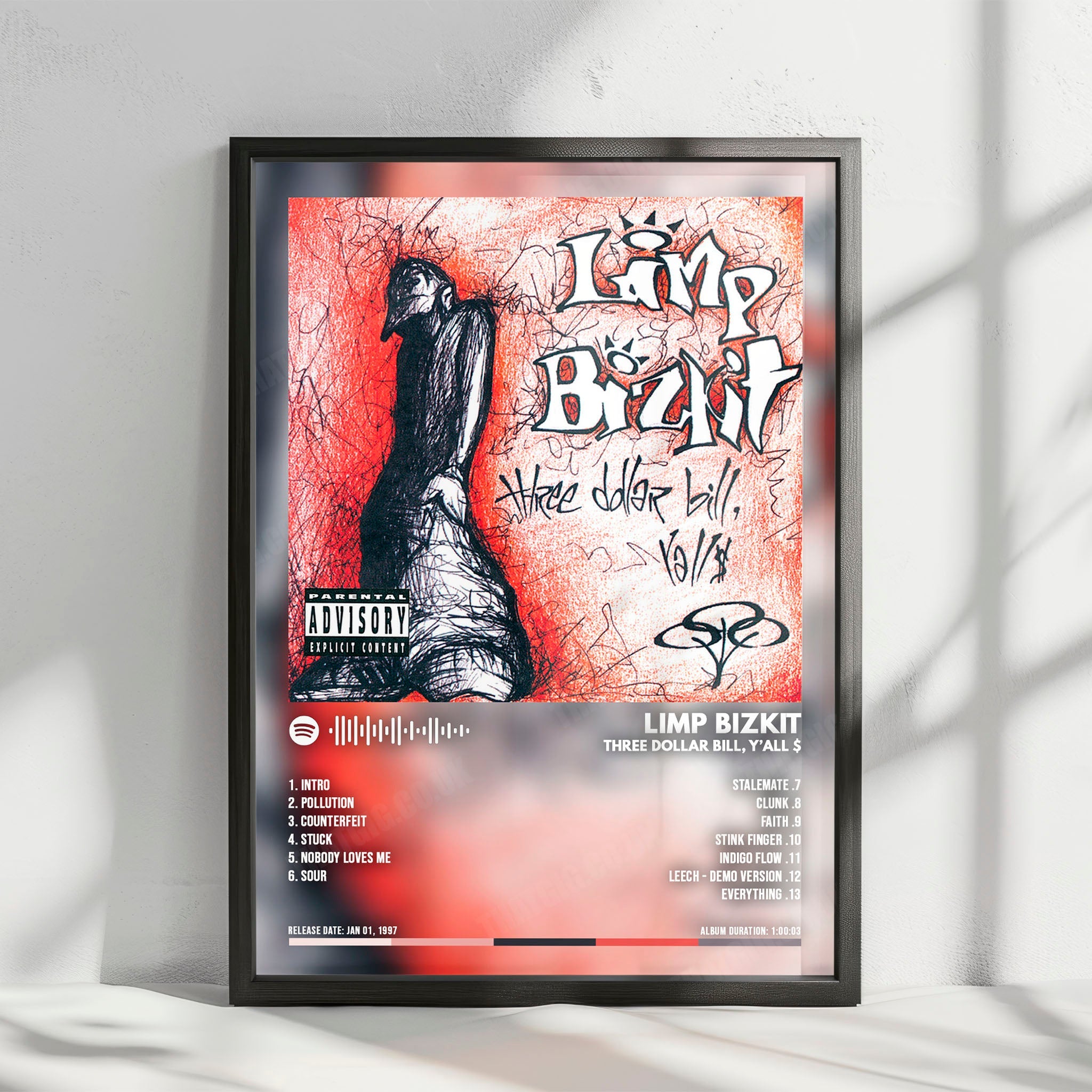 Limp Bizkit "Three Dollar Bill, Y'all" Album Cover Poster - with Complete Tracklist