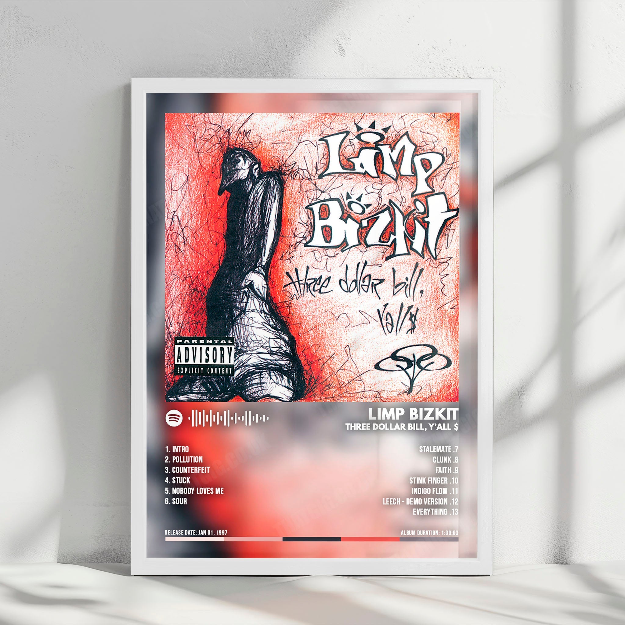 Limp Bizkit "Three Dollar Bill, Y'all" Album Cover Poster - with Complete Tracklist