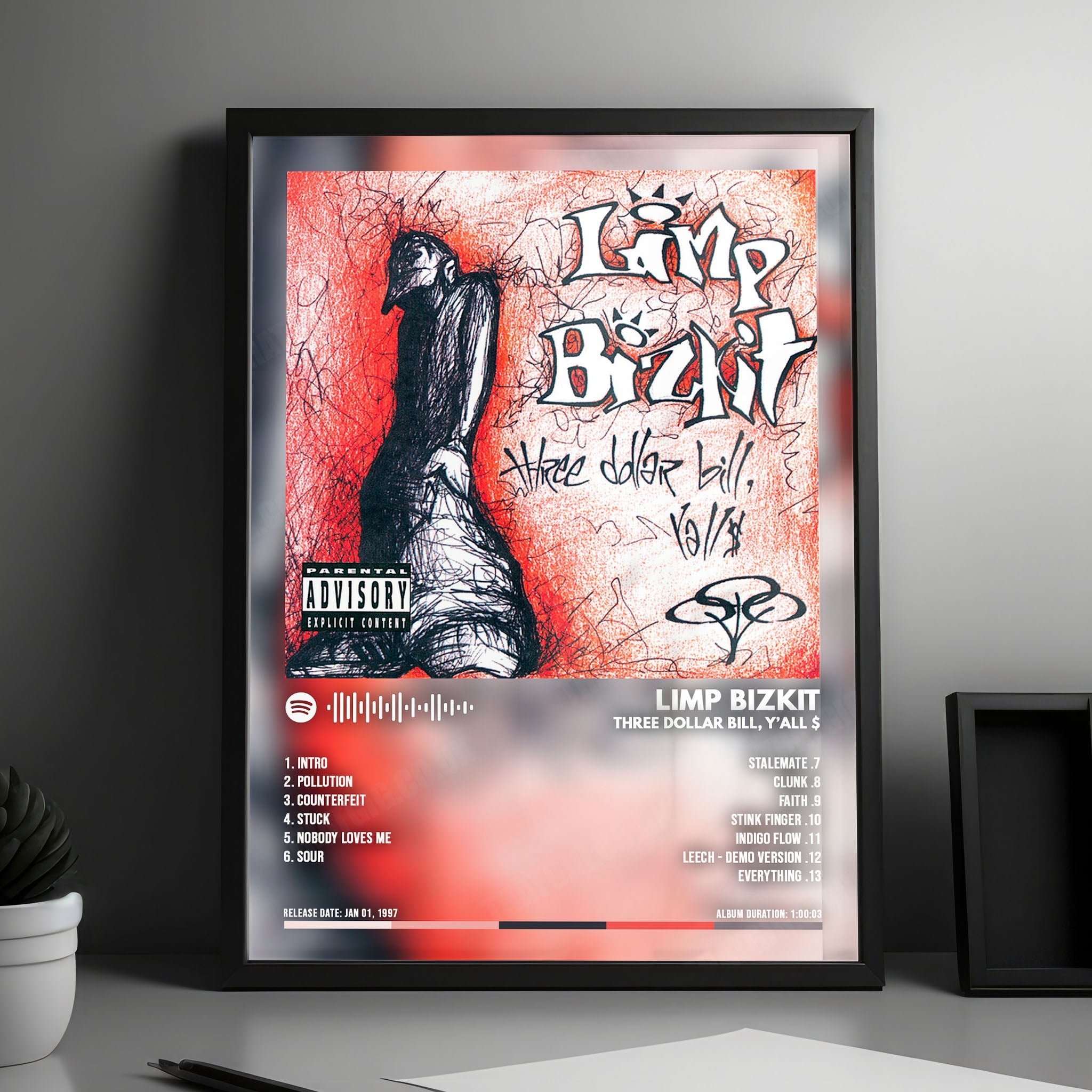 Limp Bizkit "Three Dollar Bill, Y'all" Album Cover Poster - with Complete Tracklist