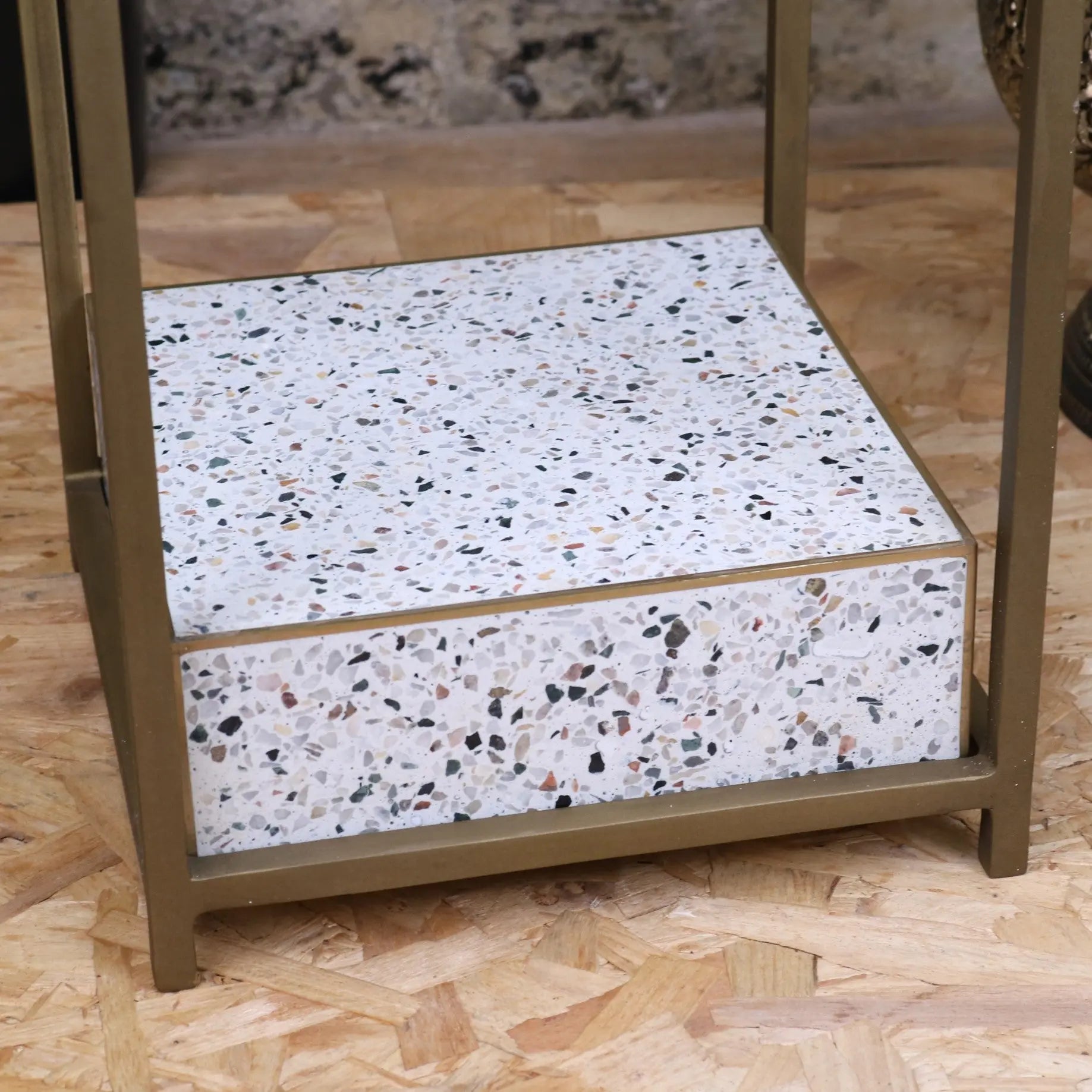 Lira Terrazzo Side Table with Antique Brass Frame