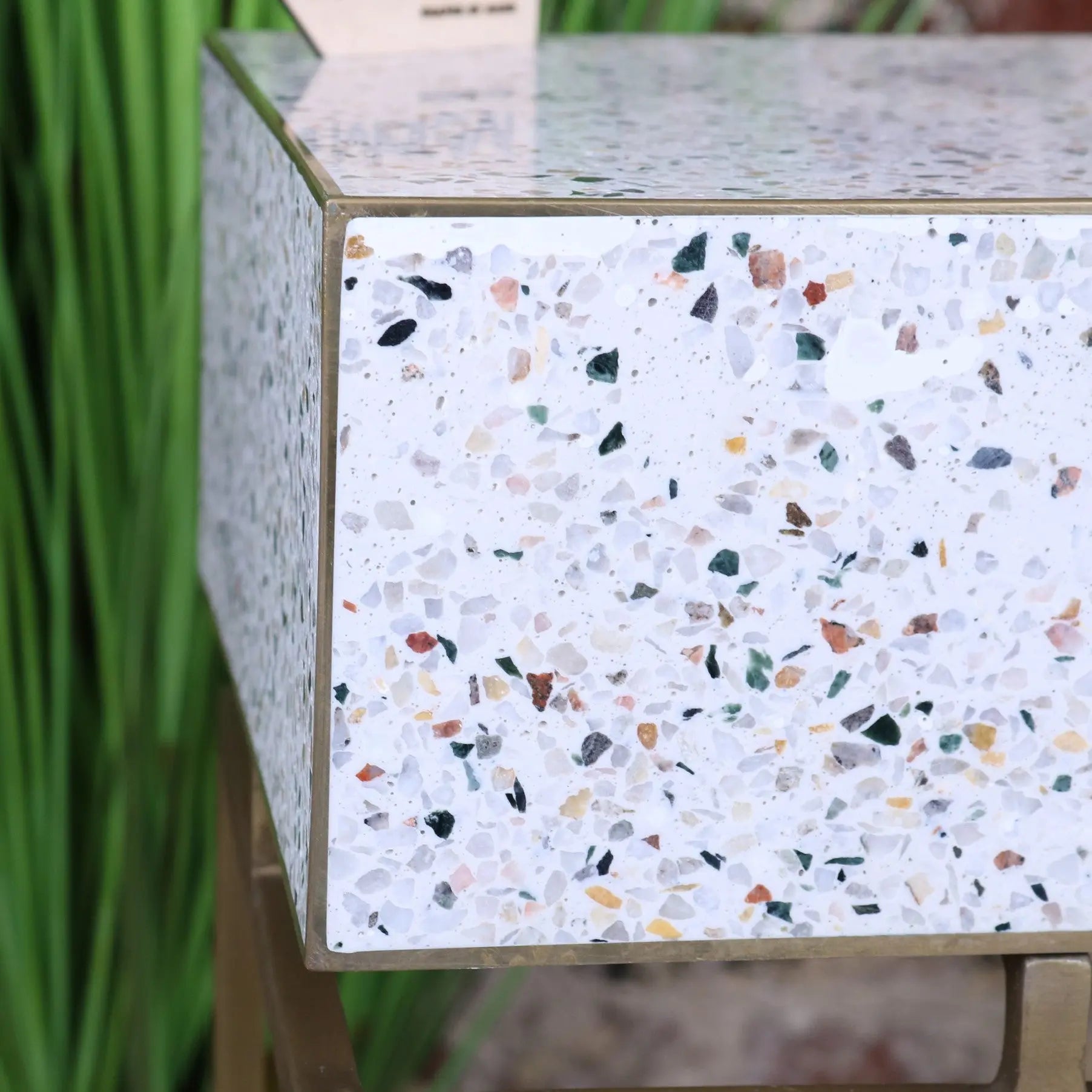 Lira Terrazzo Side Table with Antique Brass Frame