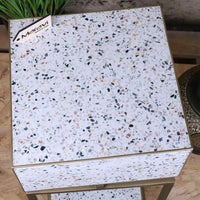 Lira Terrazzo Side Table with Antique Brass Frame