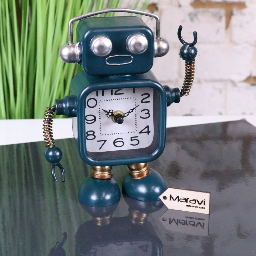 Lomita Retro Robot Desk Clock with Teal Finish