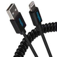 Maplin Coiled Lightning to USB-A Charging Cable - Black