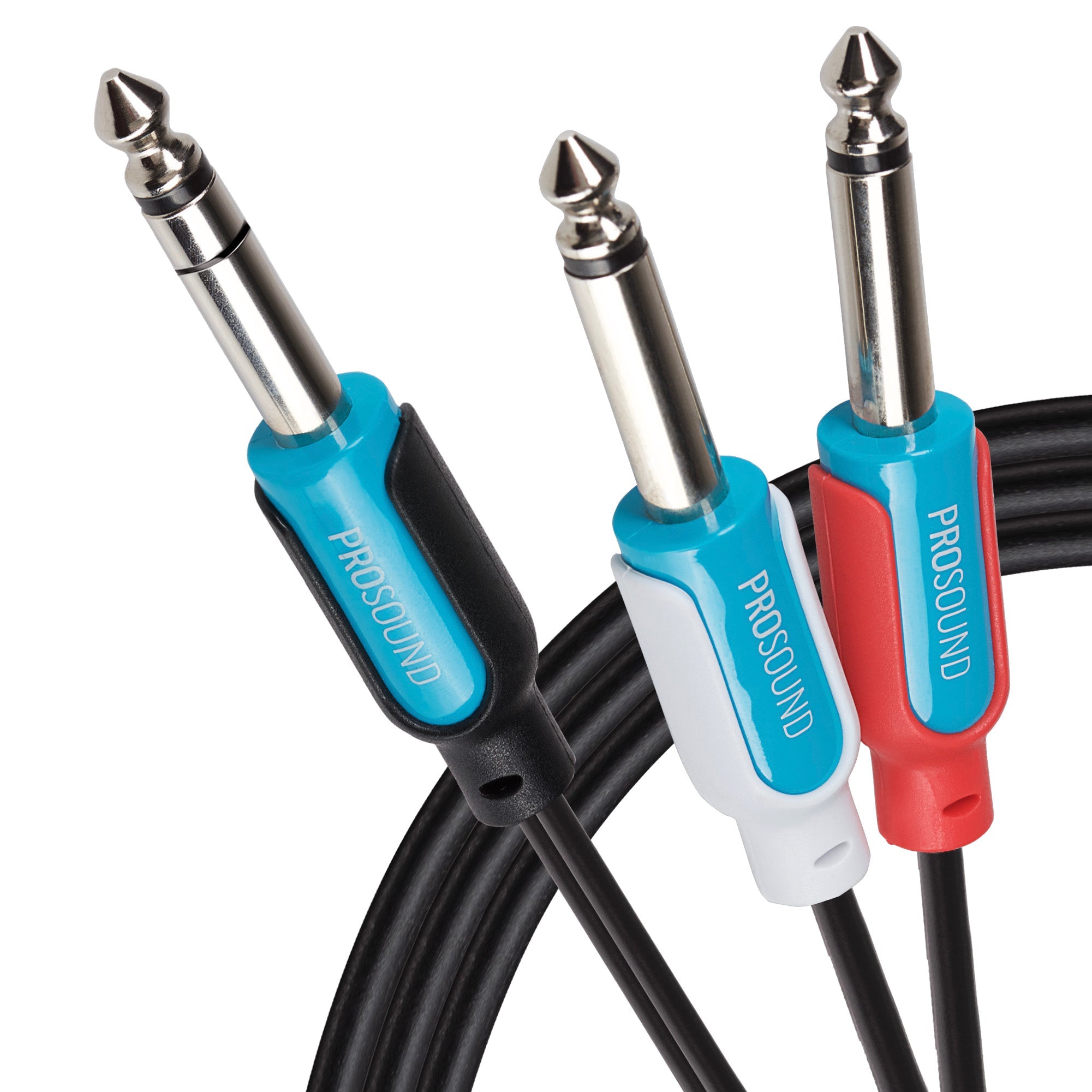 ProSound Twin 1/4" 6.35mm 2 Pole Jack Plugs to 1/4" 6.35mm 3 Pole Jack Plug Cable - Black