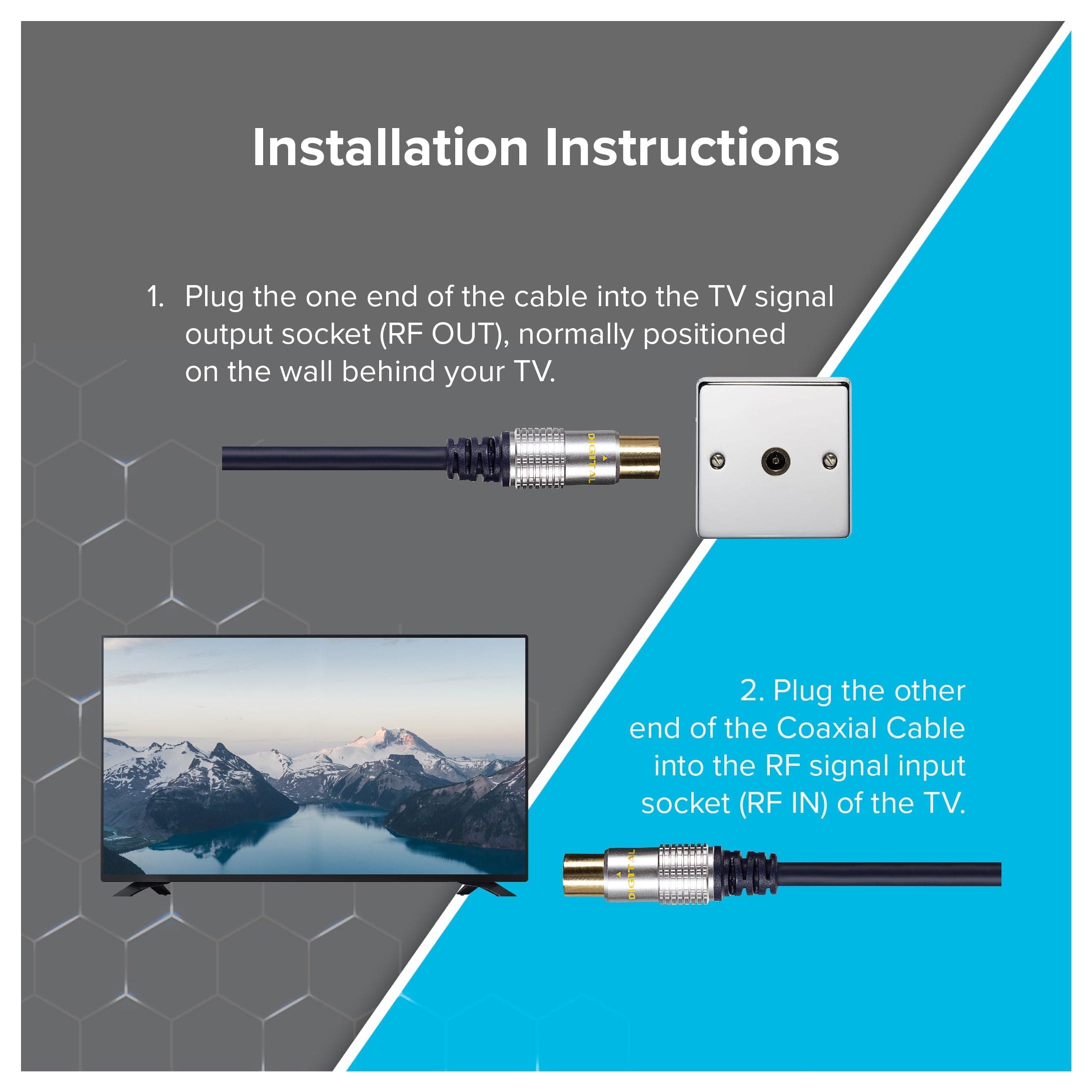 Maplin TV Aerial Cable Coaxial RF Male to RF Male - Black, 5m