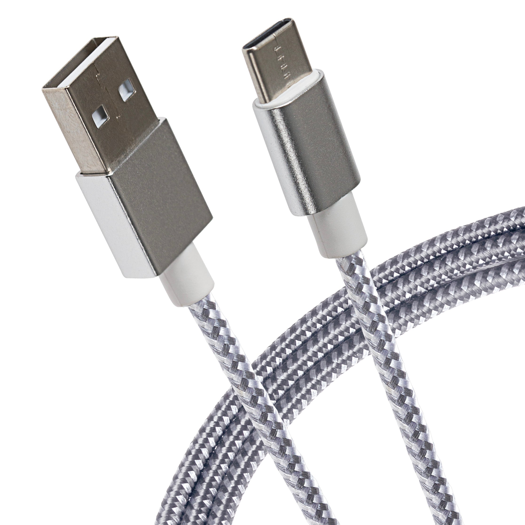 Maplin USB-C to USB-A Braided Cable - Silver, 2m