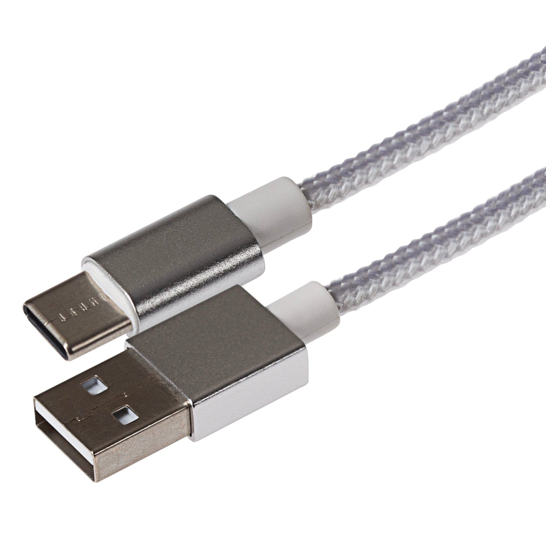 Maplin USB-C to USB-A Braided Cable - Silver, 2m