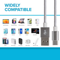 Maplin USB-C to USB-A Braided Cable - Silver, 2m