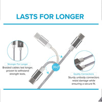 Maplin USB-C to USB-A Braided Cable - Silver, 2m