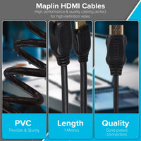 Maplin HDMI to Mini HDMI 4K Ultra HD Cable with Gold Connectors - Black, 1m