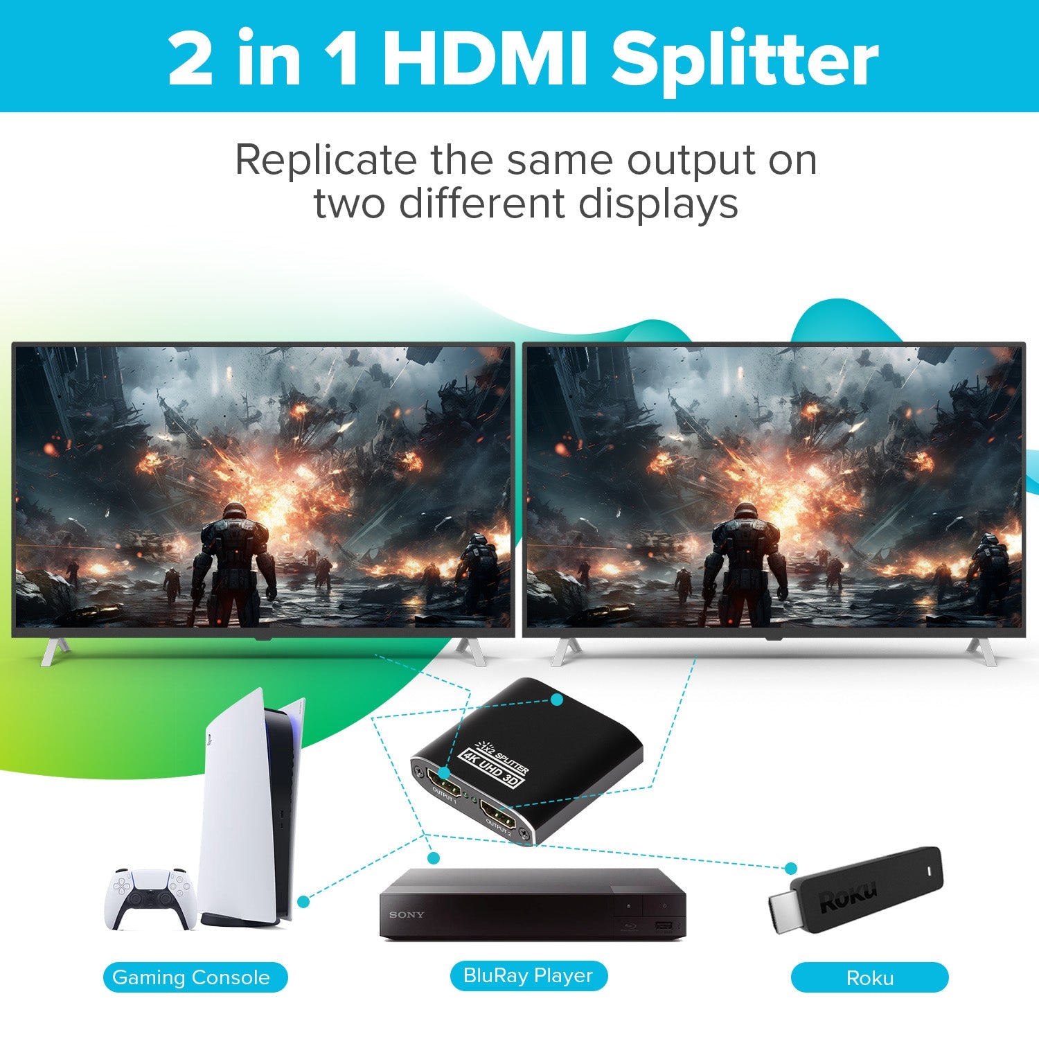 Maplin HDMI Splitter 1 Port In 2 Ports Out 4K Ultra HD @30Hz 10.2Gbps