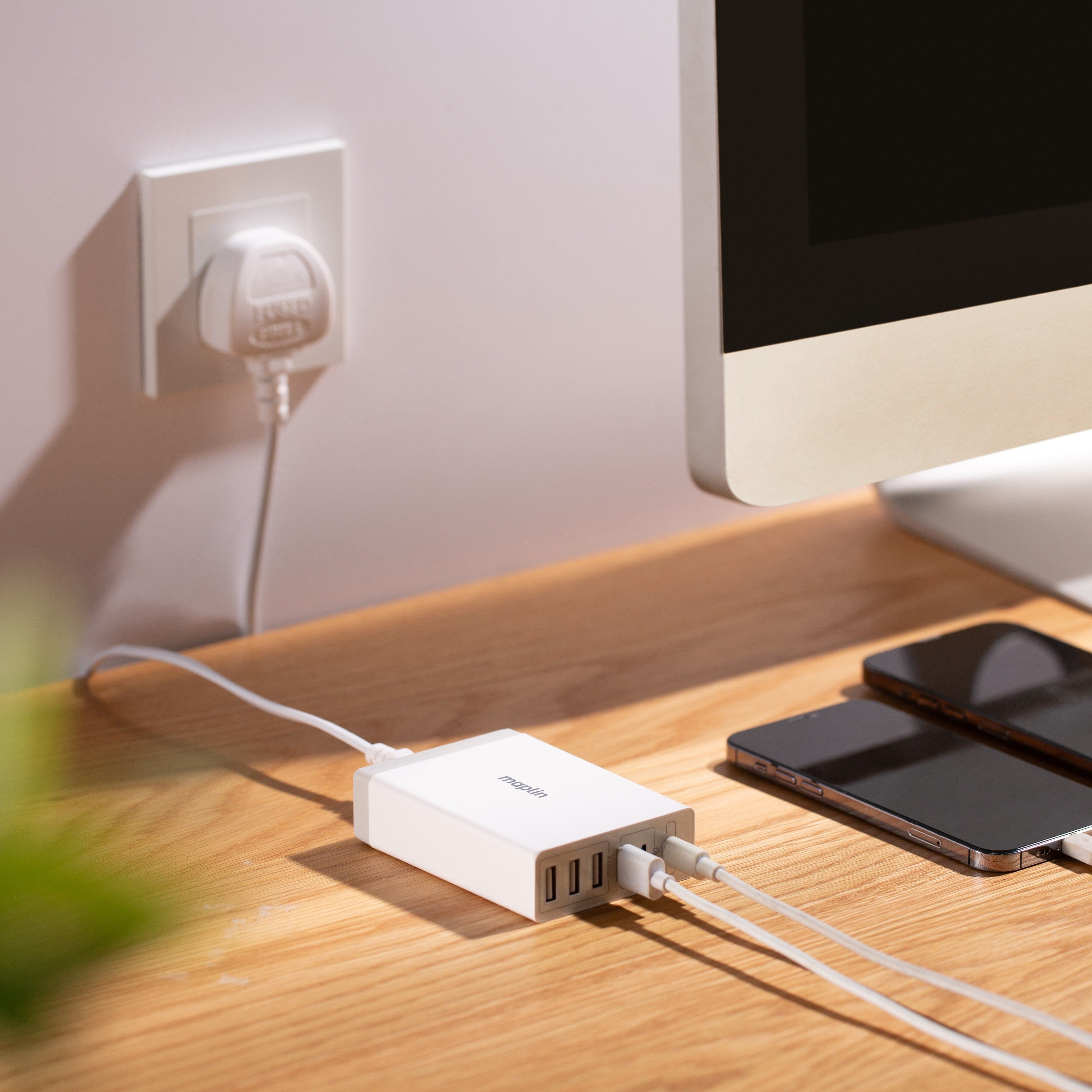 Maplin 6 Port USB Charging Station 4x USB-A / 2x USB-C 65W High Speed Charging with 1m Cable