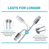 Maplin USB-C to USB-A Braided Cable - Silver, 3m